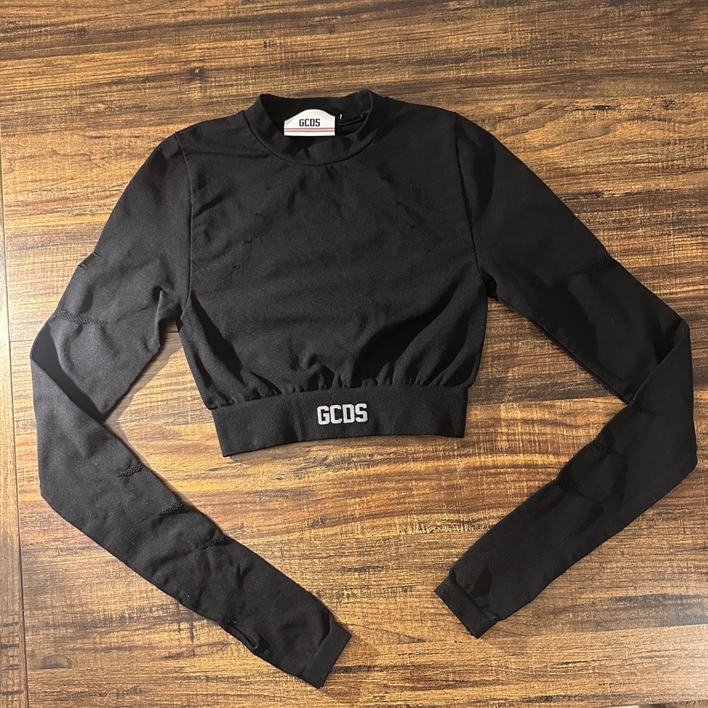 GCDS black long sleeve crop top